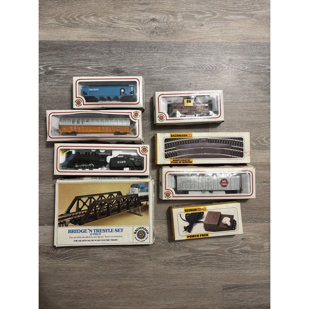 Bachmann HO Scale Model Train Lot 060 Steam Loco Car Track & Trestle Set Freight